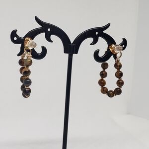 One Pair Natural Tiger Eye Stone Earrings